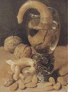 Style life with wine glass and pretzel Georg Flegel